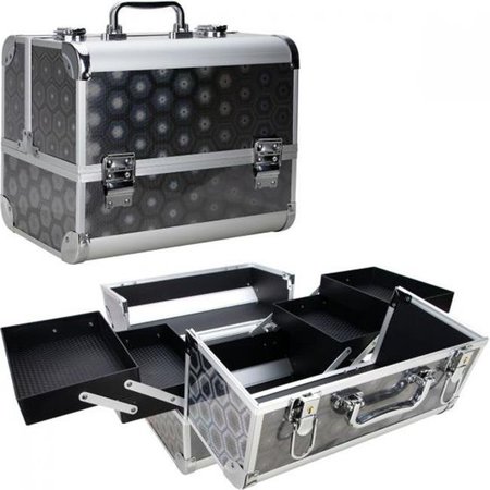 VER Ver CP002-1617 Hexa Holographic Makeup Train Case with 4 Extendable Trays & Key Lock - Black CP002-1617